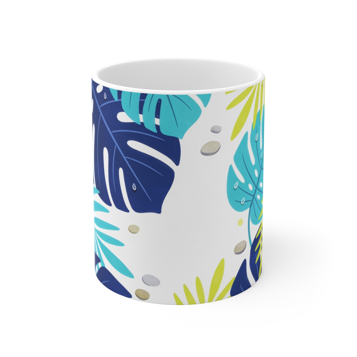 HD Bold tropical leaves with tiny decorative raindrops Ceramic Mug 11oz