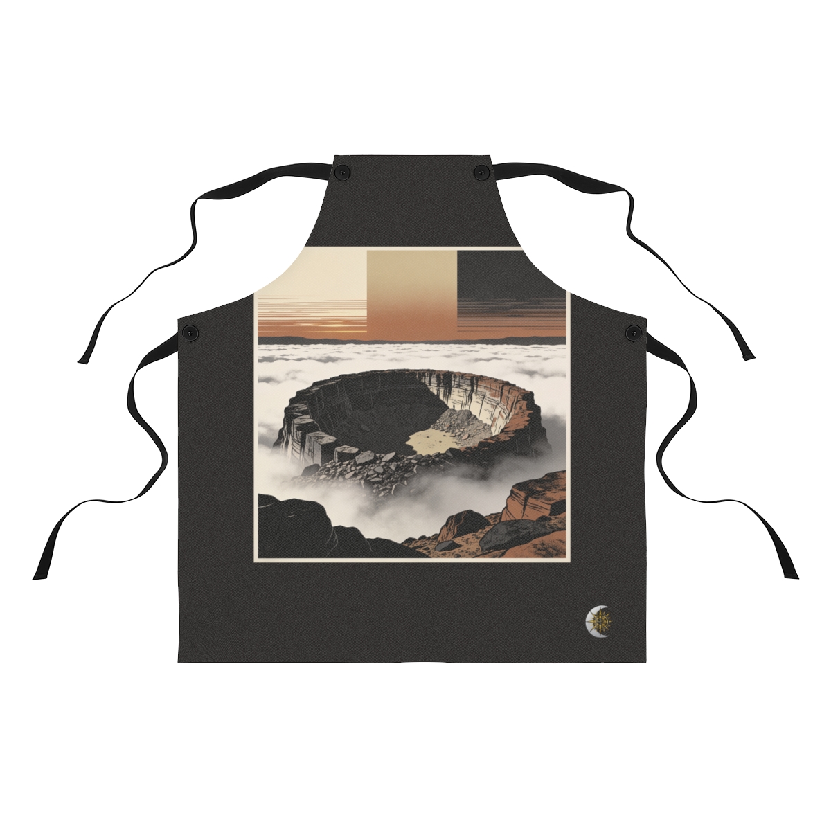 HD Basalt amphitheater rising above a broad belt of fog Polyester Kitchen Apron