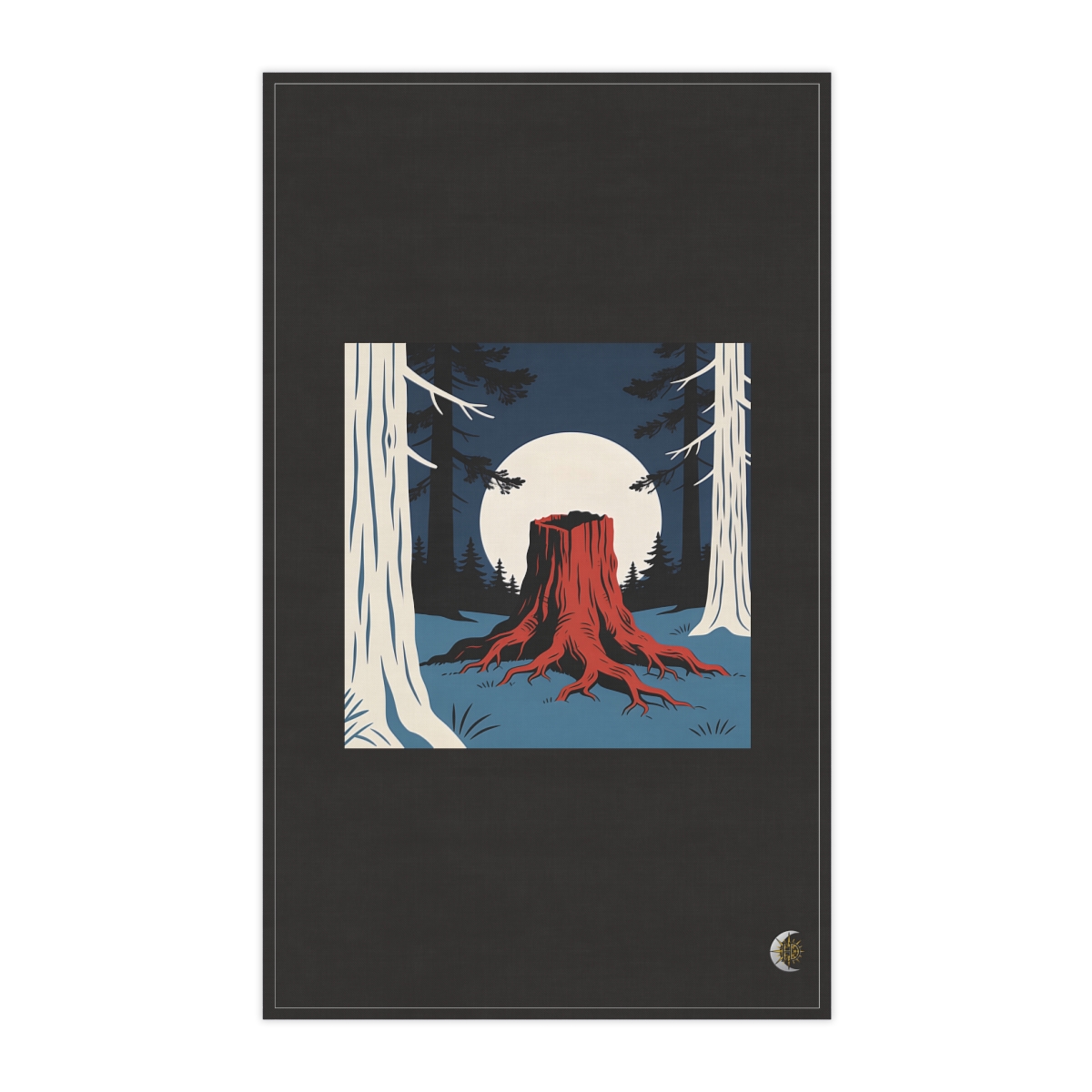 HD Redwood root flare isolated against a large low moon 100% Cotton Twill Tea Towel