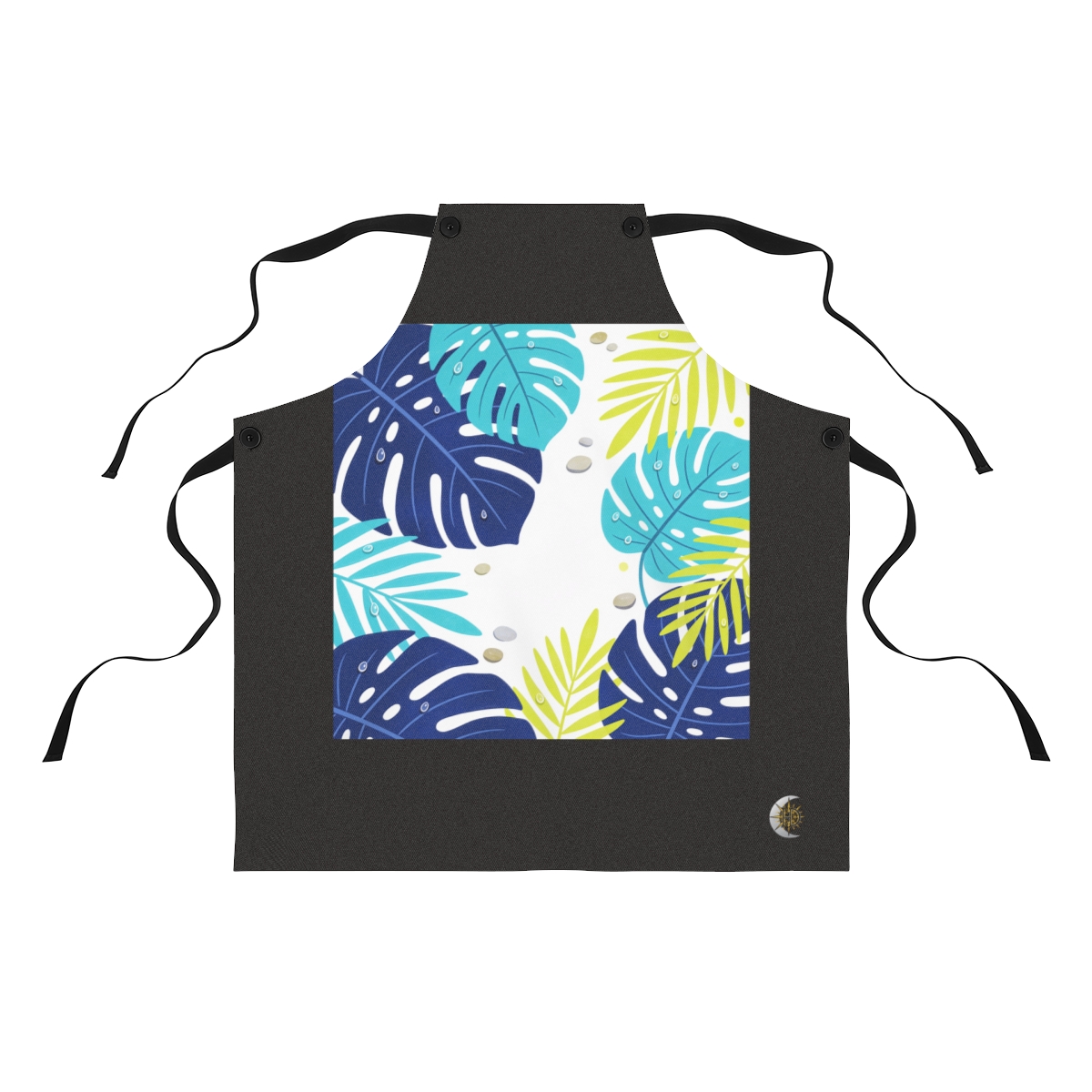 HD Bold tropical leaves with tiny decorative raindrops Polyester Kitchen Apron