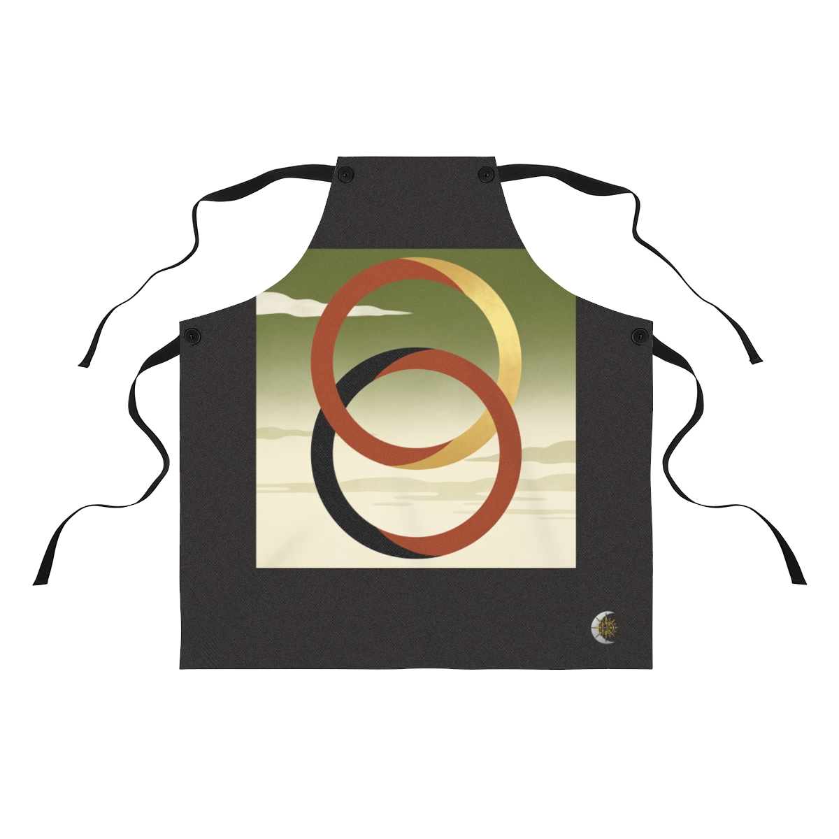 HD Pair of nested eclipses arranged as overlapping flat color shapes Polyester Kitchen Apron