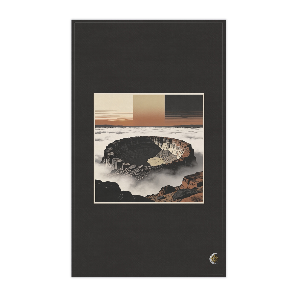 HD Basalt amphitheater rising above a broad belt of fog 100% Cotton Twill Tea Towel