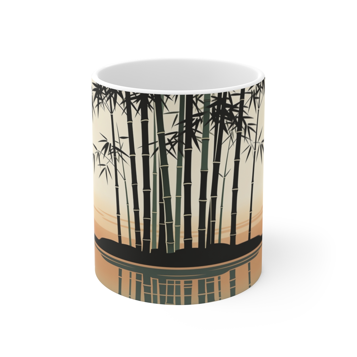 HD Bamboo grove reflected in a broad band of still water Ceramic Mug 11oz