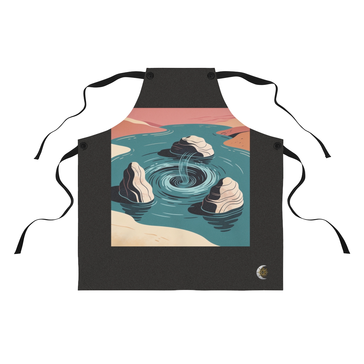 HD Spiral whirlpool flowing between three sculptural stone masses Polyester Kitchen Apron