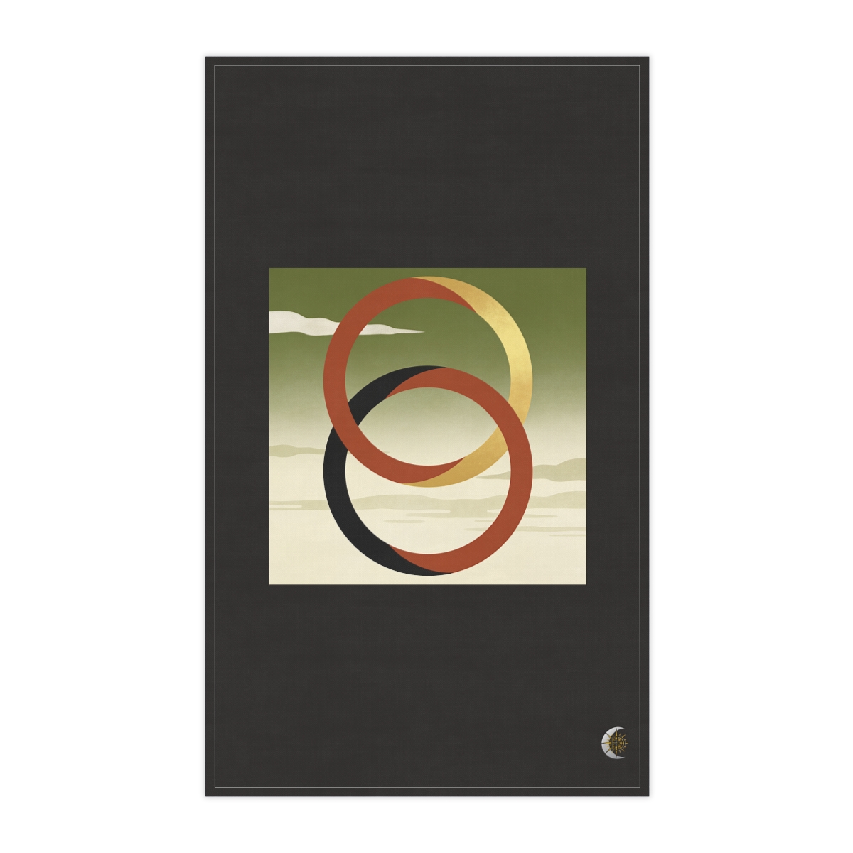 HD Pair of nested eclipses arranged as overlapping flat color shapes 100% Cotton Twill Tea Towel