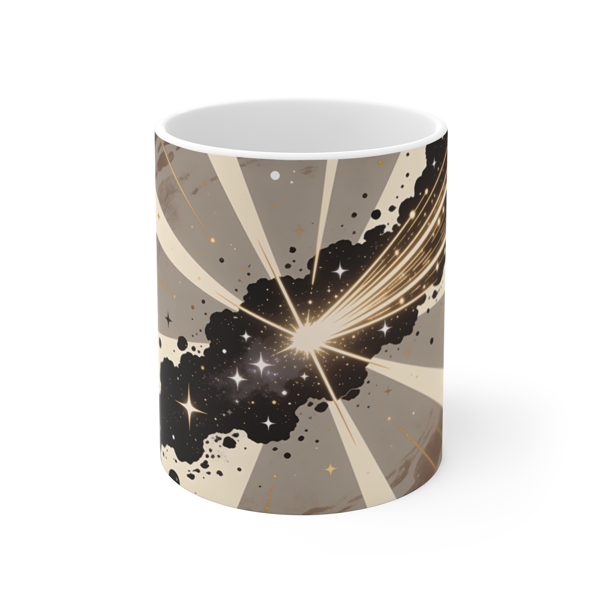 HD Dense star cluster intersecting a fan of luminous trajectories Ceramic Mug 11oz