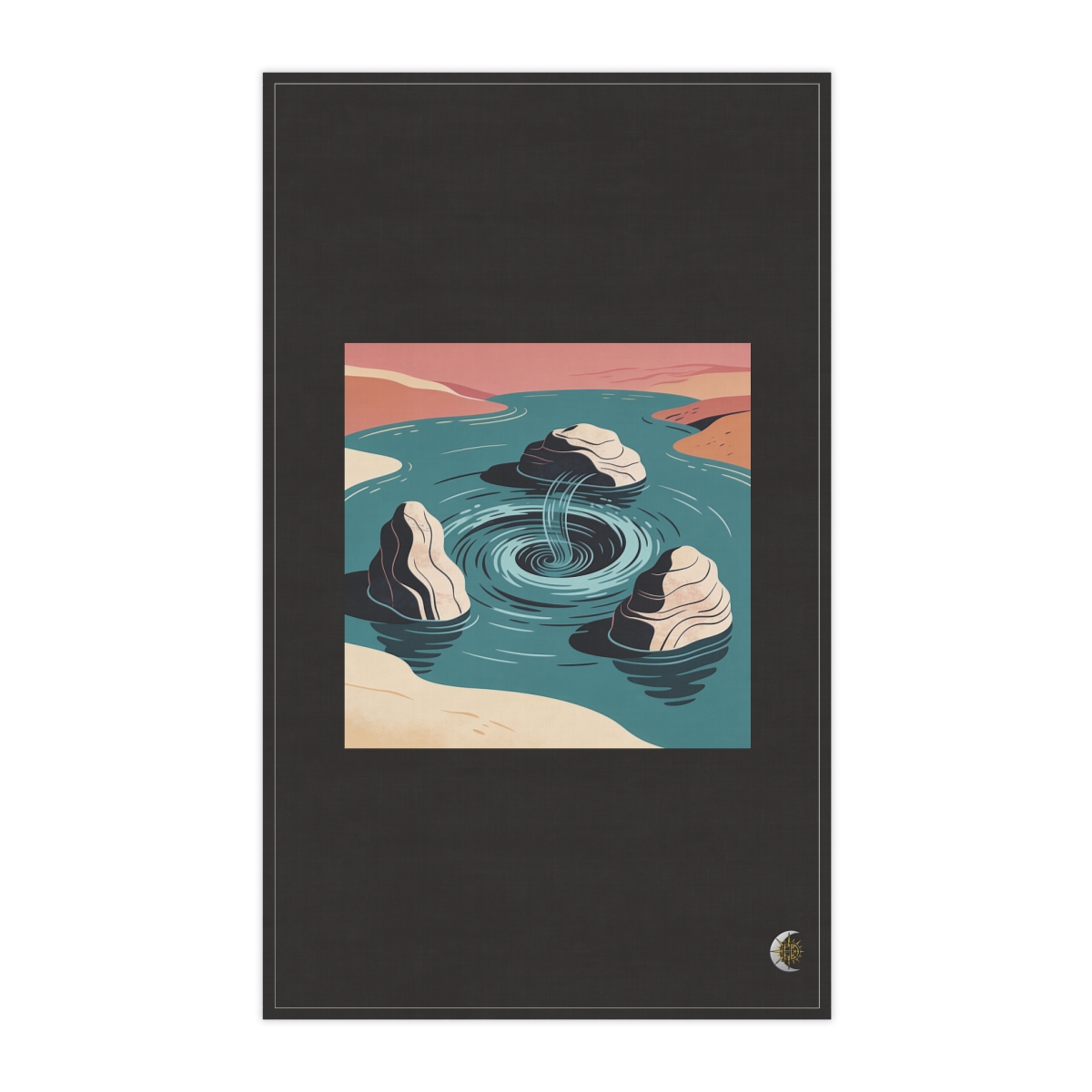 HD Spiral whirlpool flowing between three sculptural stone masses 100% Cotton Twill Tea Towel