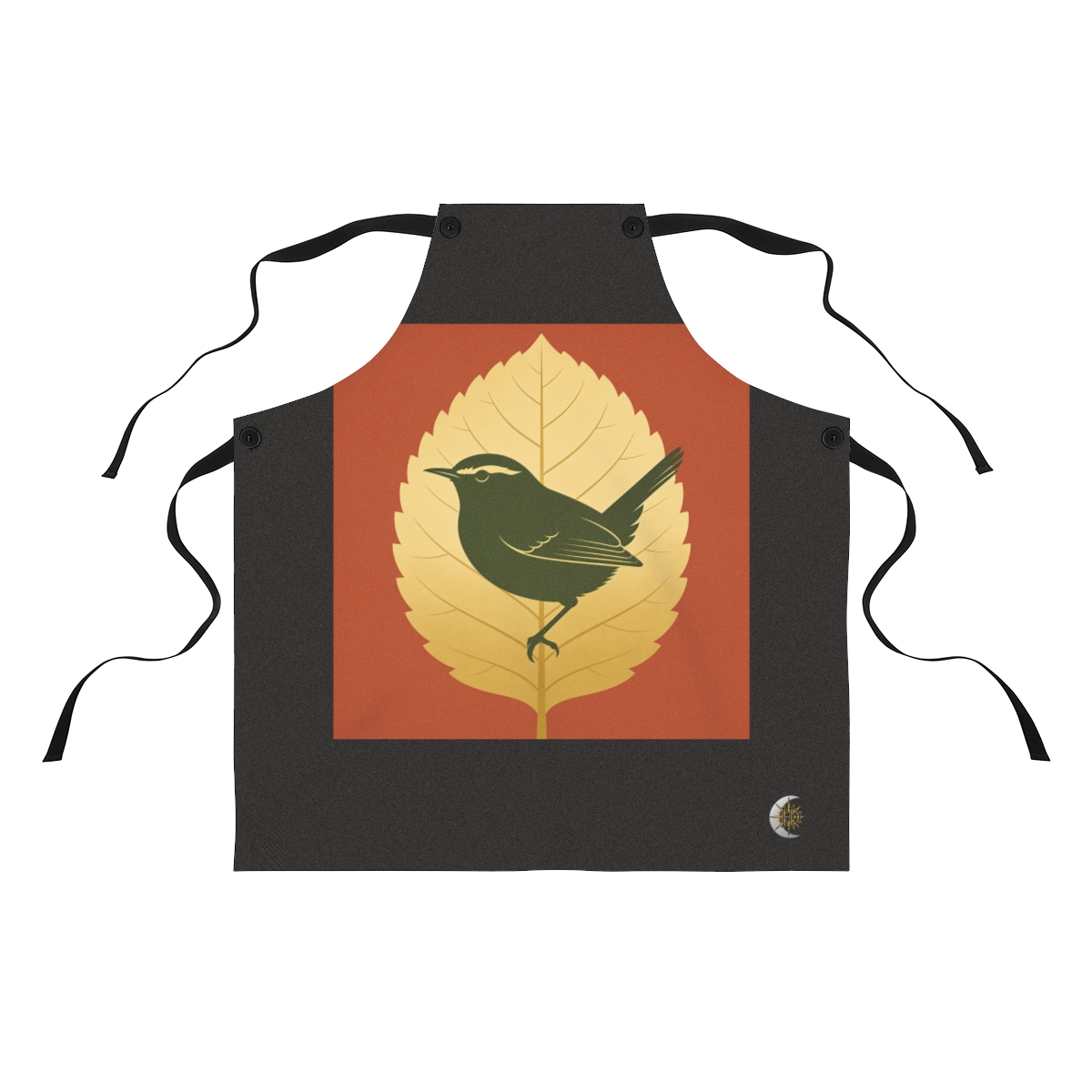 HD Wren framed by one oversized leaf Polyester Kitchen Apron