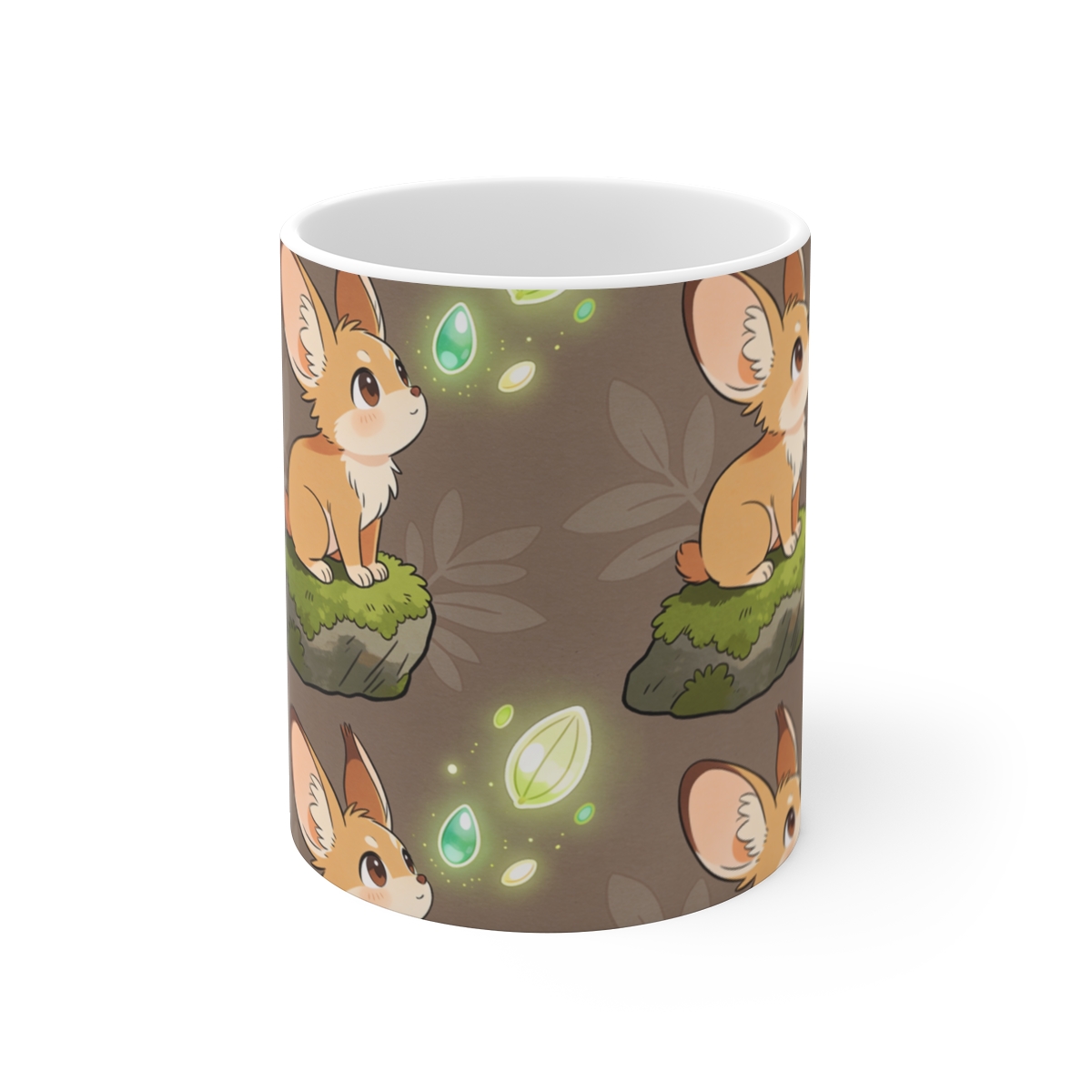 HD Small original woodland creature with expressive ears discovering glowing seeds Ceramic Mug 11oz