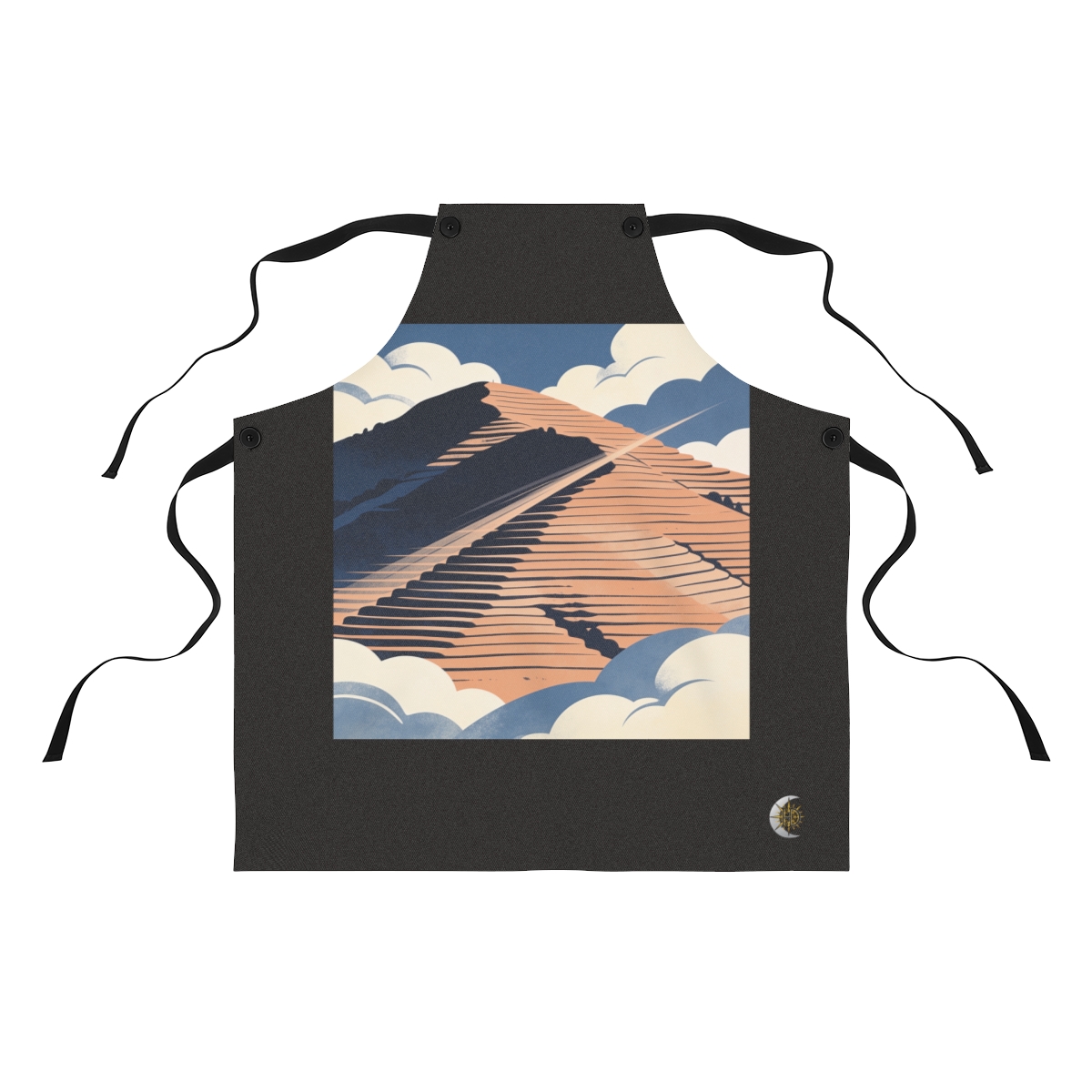 HD Terraced hillside crossed by a gentle diagonal breeze Polyester Kitchen Apron