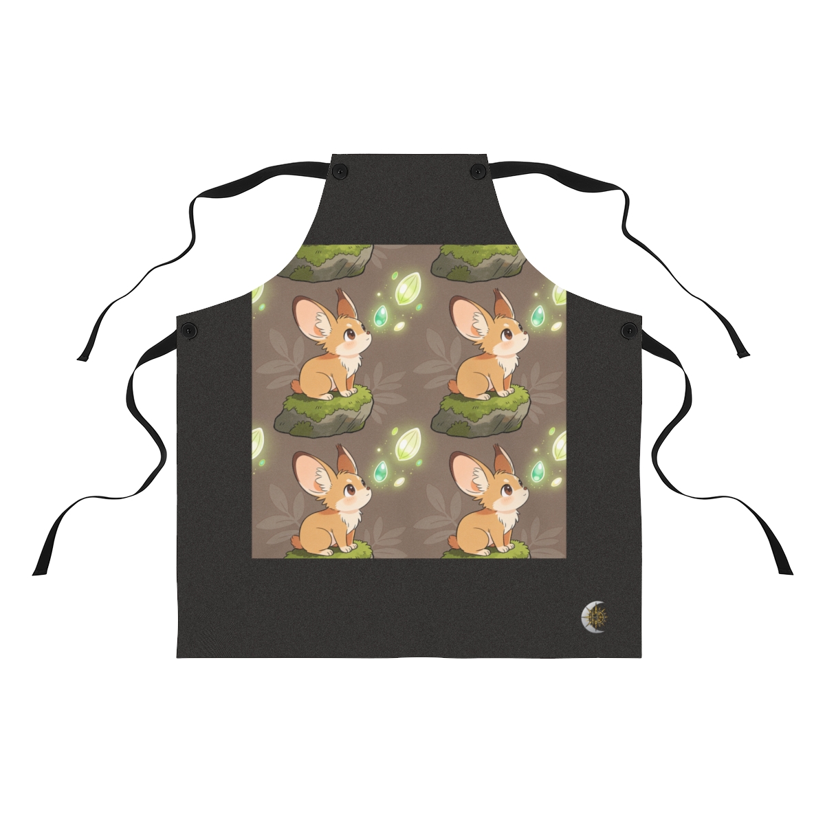 HD Small original woodland creature with expressive ears discovering glowing seeds Polyester Kitchen Apron