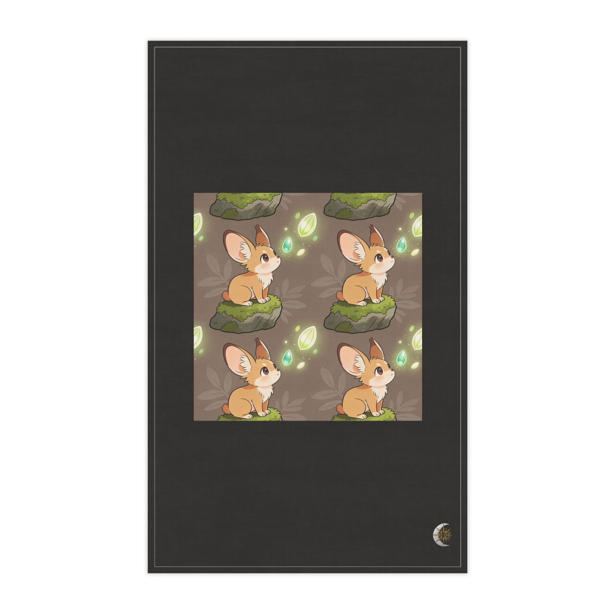 HD Small original woodland creature with expressive ears discovering glowing seeds 100% Cotton Twill Tea Towel