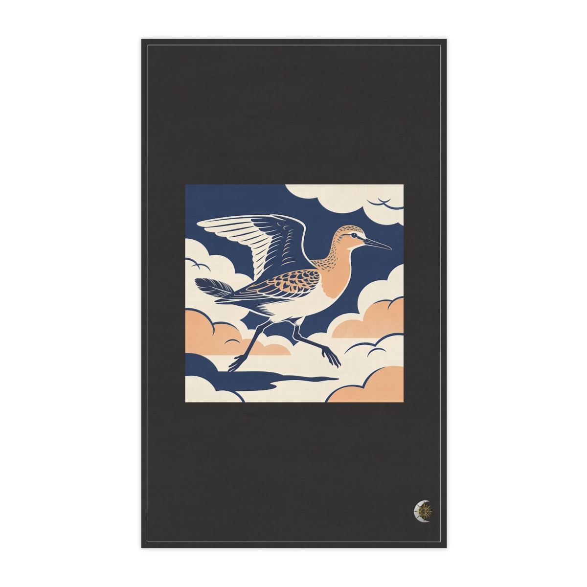 HD Sandpiper crossing the scene with one wing lifted 100% Cotton Twill Tea Towel