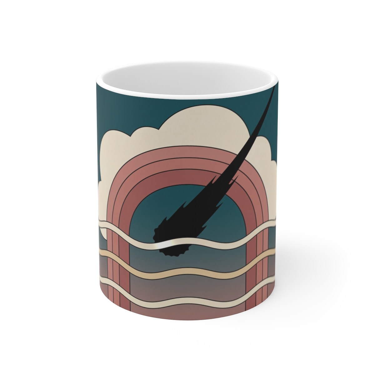 HD Meteor through a cloud arch crossed by three parallel wave lines Ceramic Mug 11oz