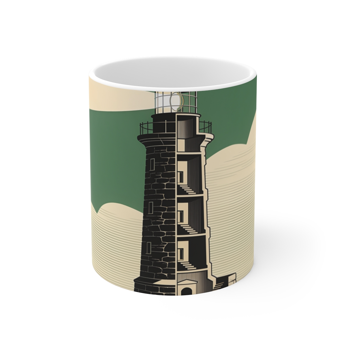 HD Stone lighthouse cut through to reveal its structural rhythm Ceramic Mug 11oz