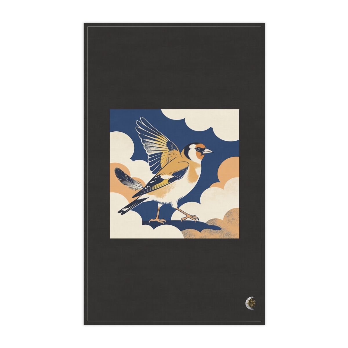 HD Goldfinch crossing the scene with one wing lifted 100% Cotton Twill Tea Towel