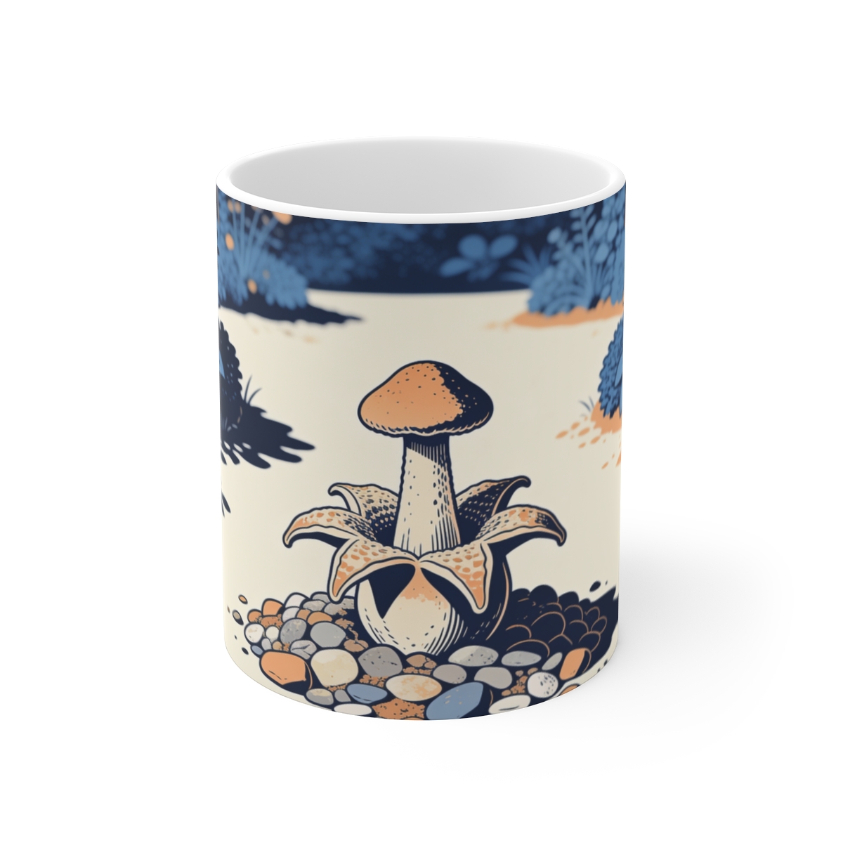 HD Earthstar fungus rising from an island of smooth pebbles Ceramic Mug 11oz
