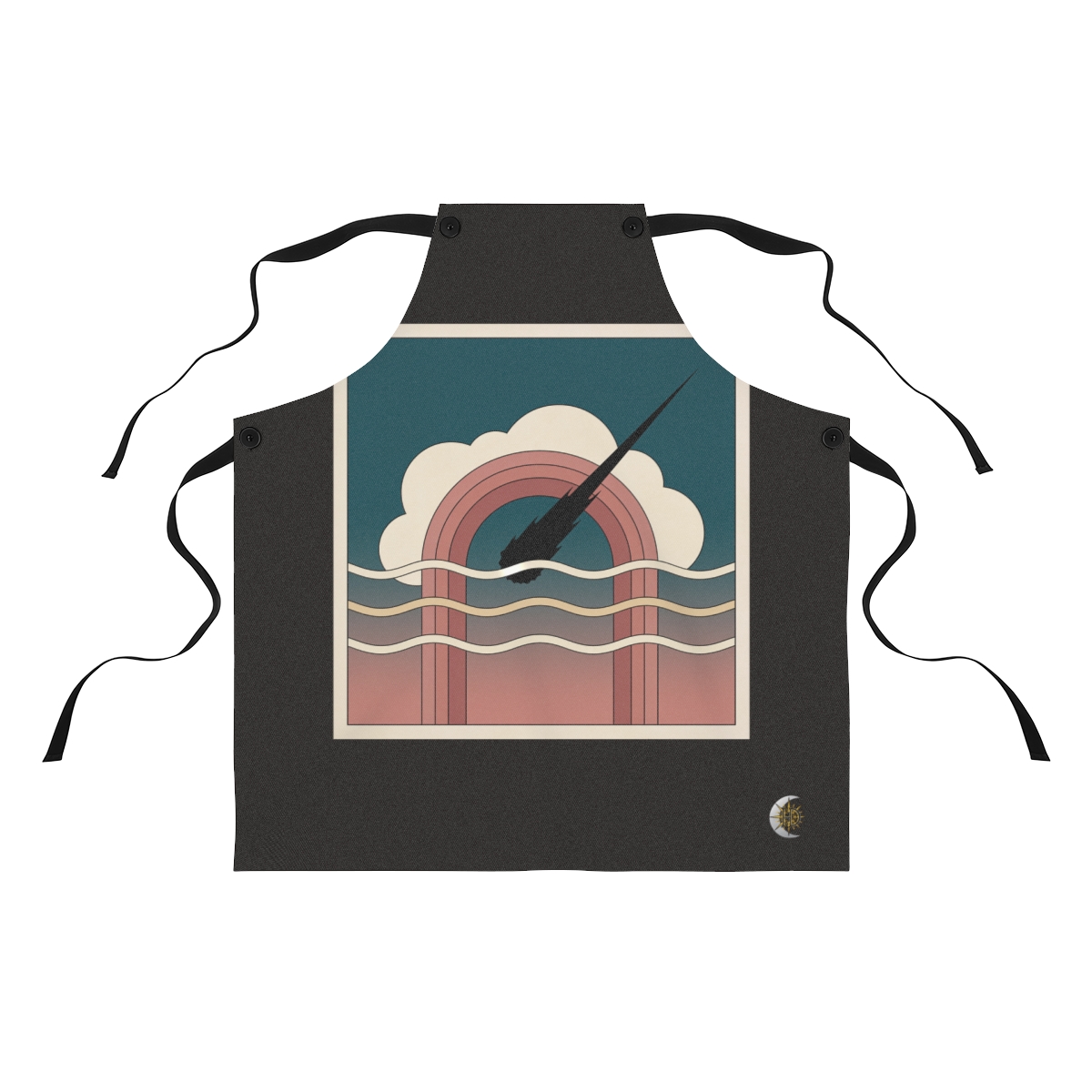 HD Meteor through a cloud arch crossed by three parallel wave lines Polyester Kitchen Apron