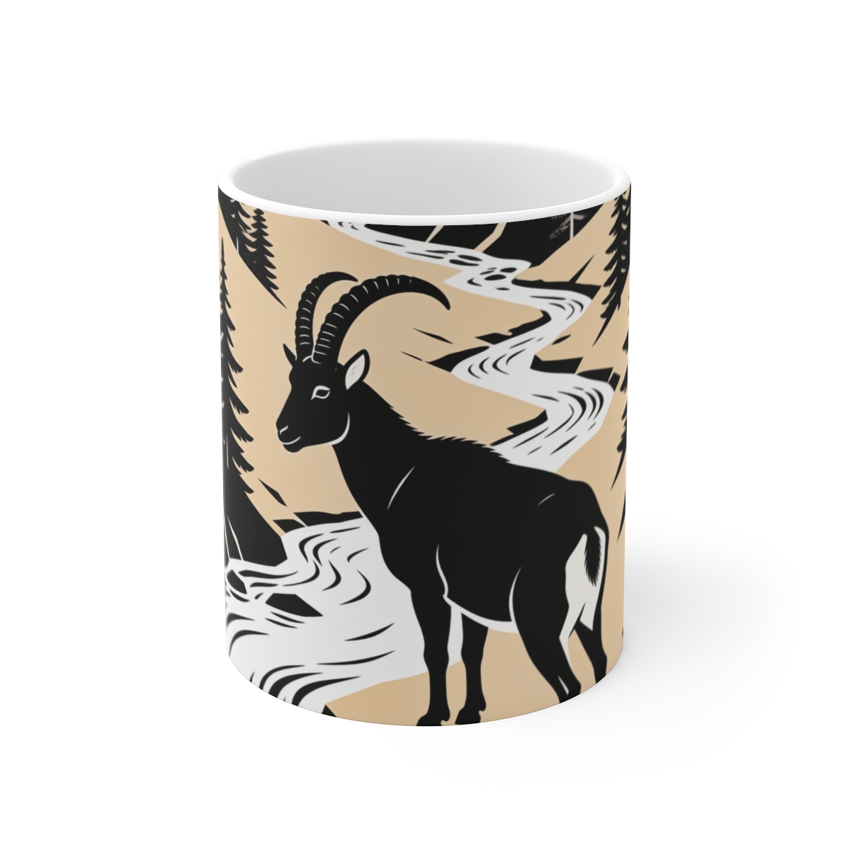 HD Mountain goat pausing beside a flowing stream Ceramic Mug 11oz