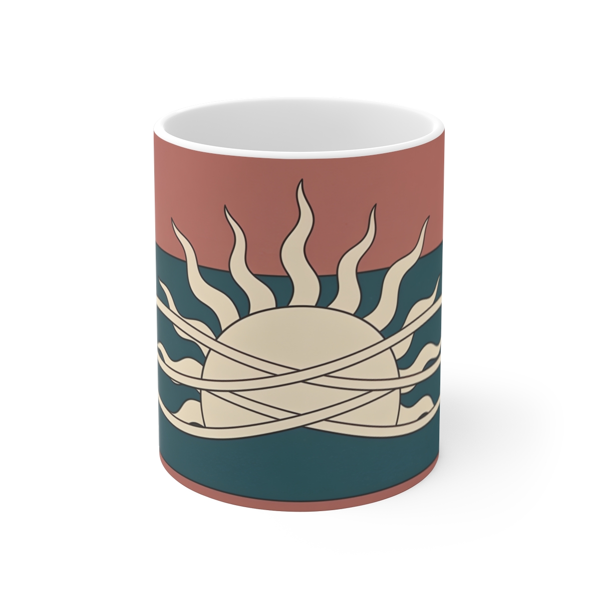 HD Sun with irregular rays crossed by three parallel wave lines Ceramic Mug 11oz