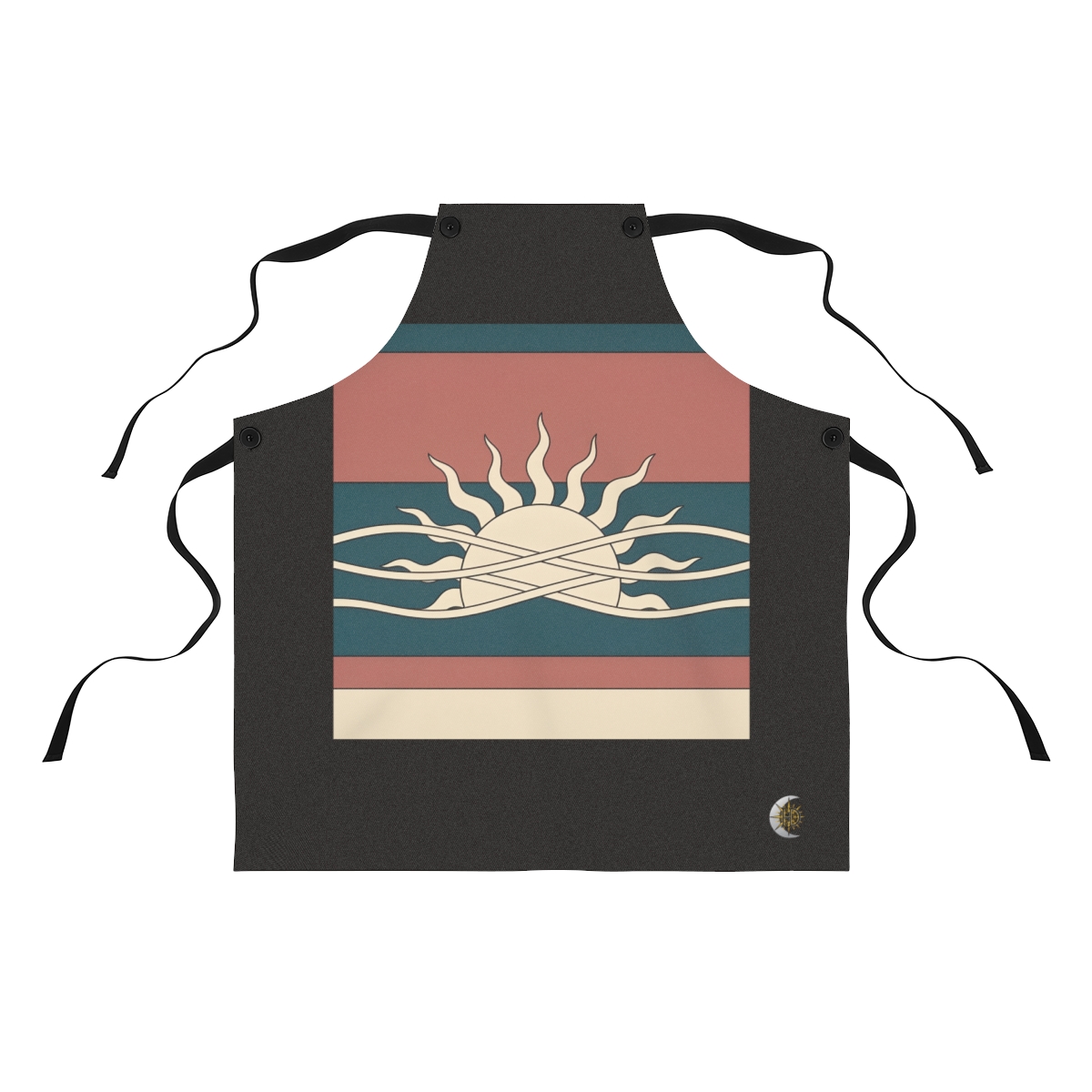 HD Sun with irregular rays crossed by three parallel wave lines Polyester Kitchen Apron