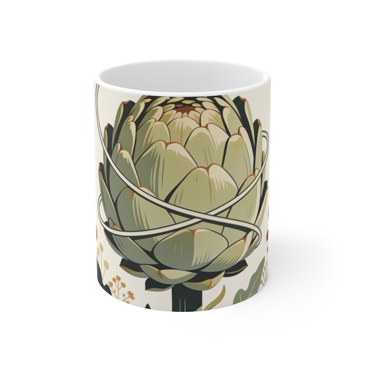 HD Artichoke bloom interwoven with a single looping wind line Ceramic Mug 11oz