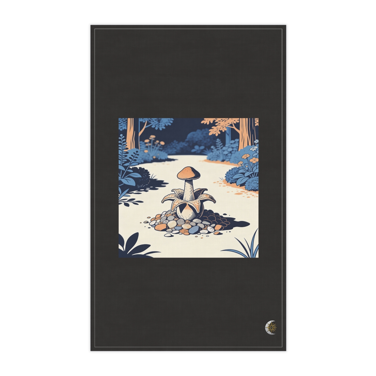 HD Earthstar fungus rising from an island of smooth pebbles 100% Cotton Twill Tea Towel