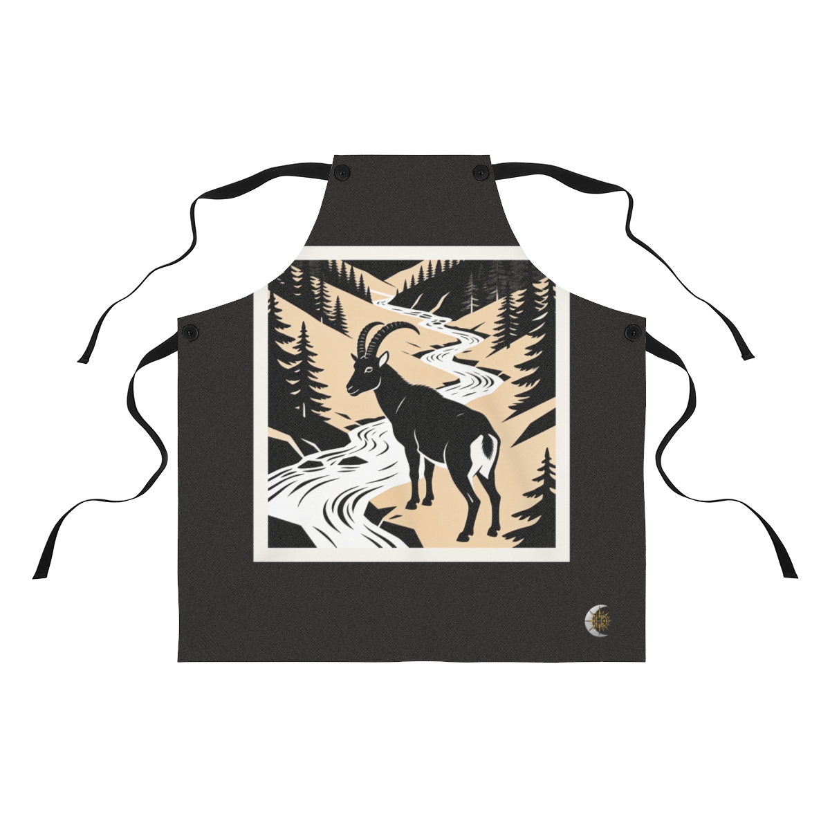 HD Mountain goat pausing beside a flowing stream Polyester Kitchen Apron
