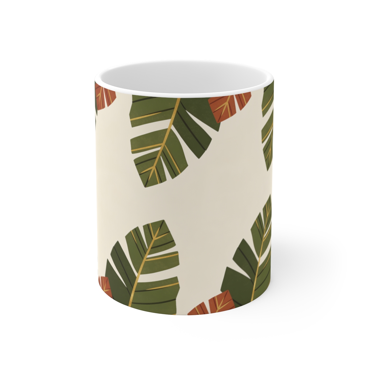 HD Folded leaf silhouettes alternating dense clusters with empty lanes Ceramic Mug 11oz