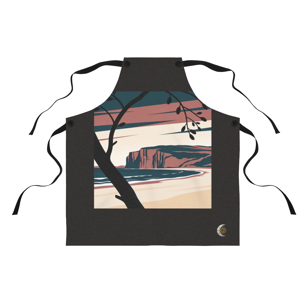HD Low coastal cliffs framed by one foreground branch Polyester Kitchen Apron
