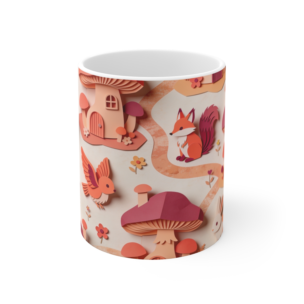 HD Welcoming mushroom village in an imaginary woodland without inhabitants Ceramic Mug 11oz