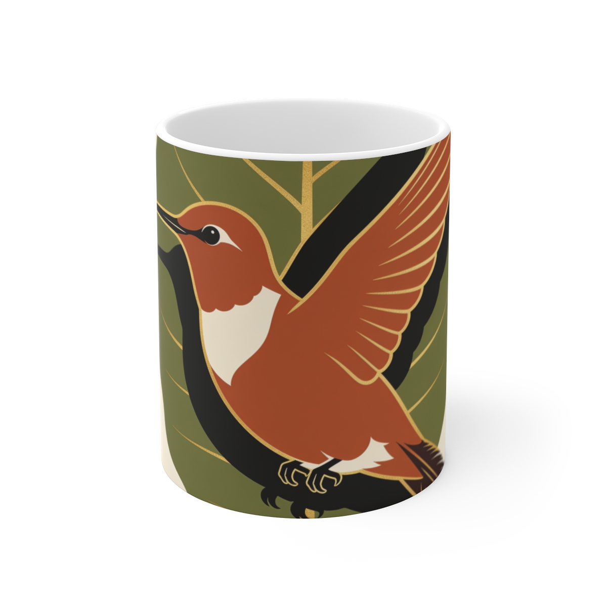 HD Hummingbird framed by one oversized leaf Ceramic Mug 11oz