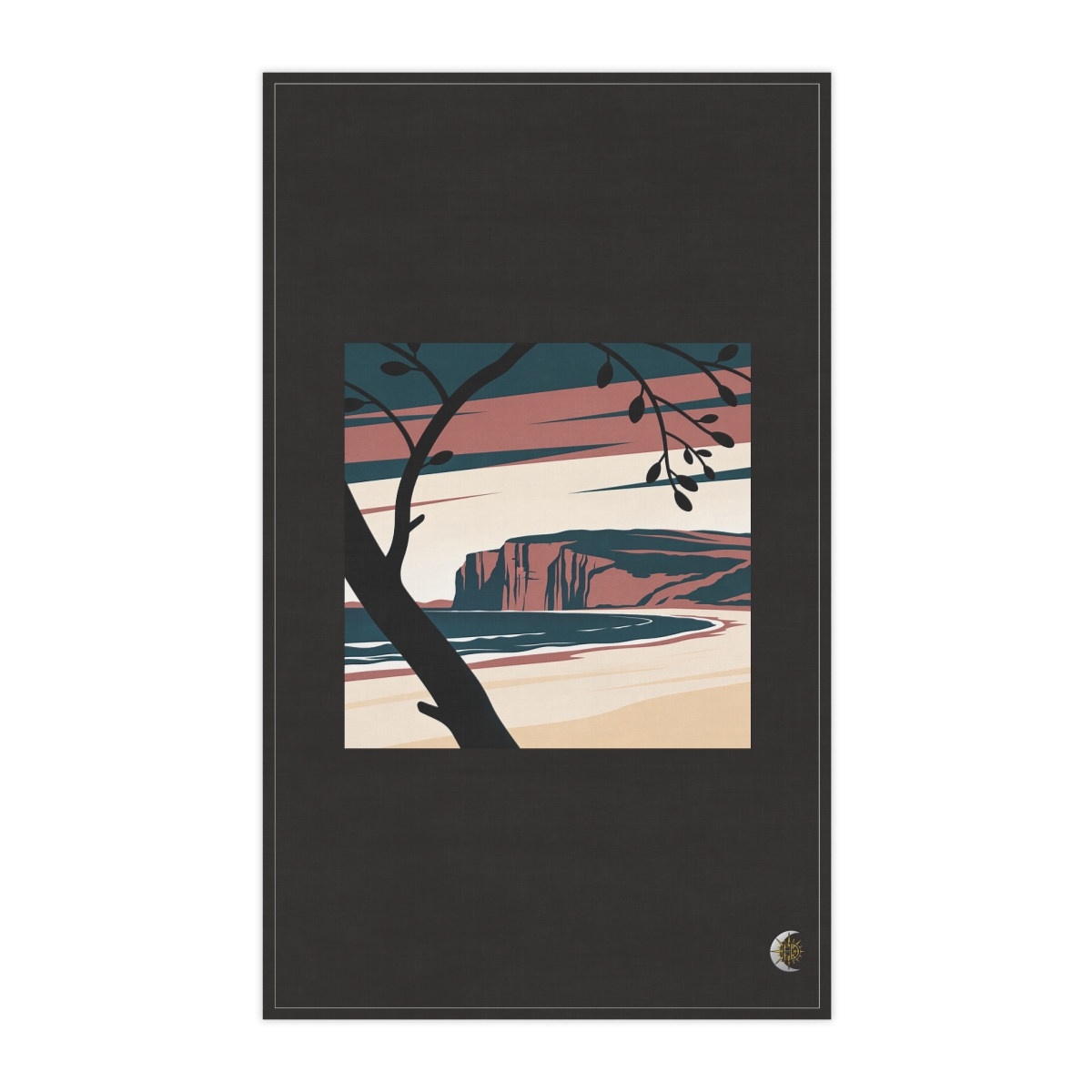HD Low coastal cliffs framed by one foreground branch 100% Cotton Twill Tea Towel