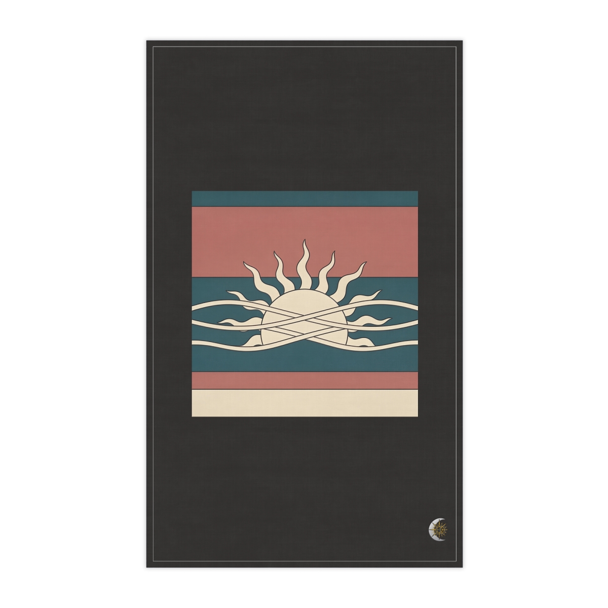 HD Sun with irregular rays crossed by three parallel wave lines 100% Cotton Twill Tea Towel