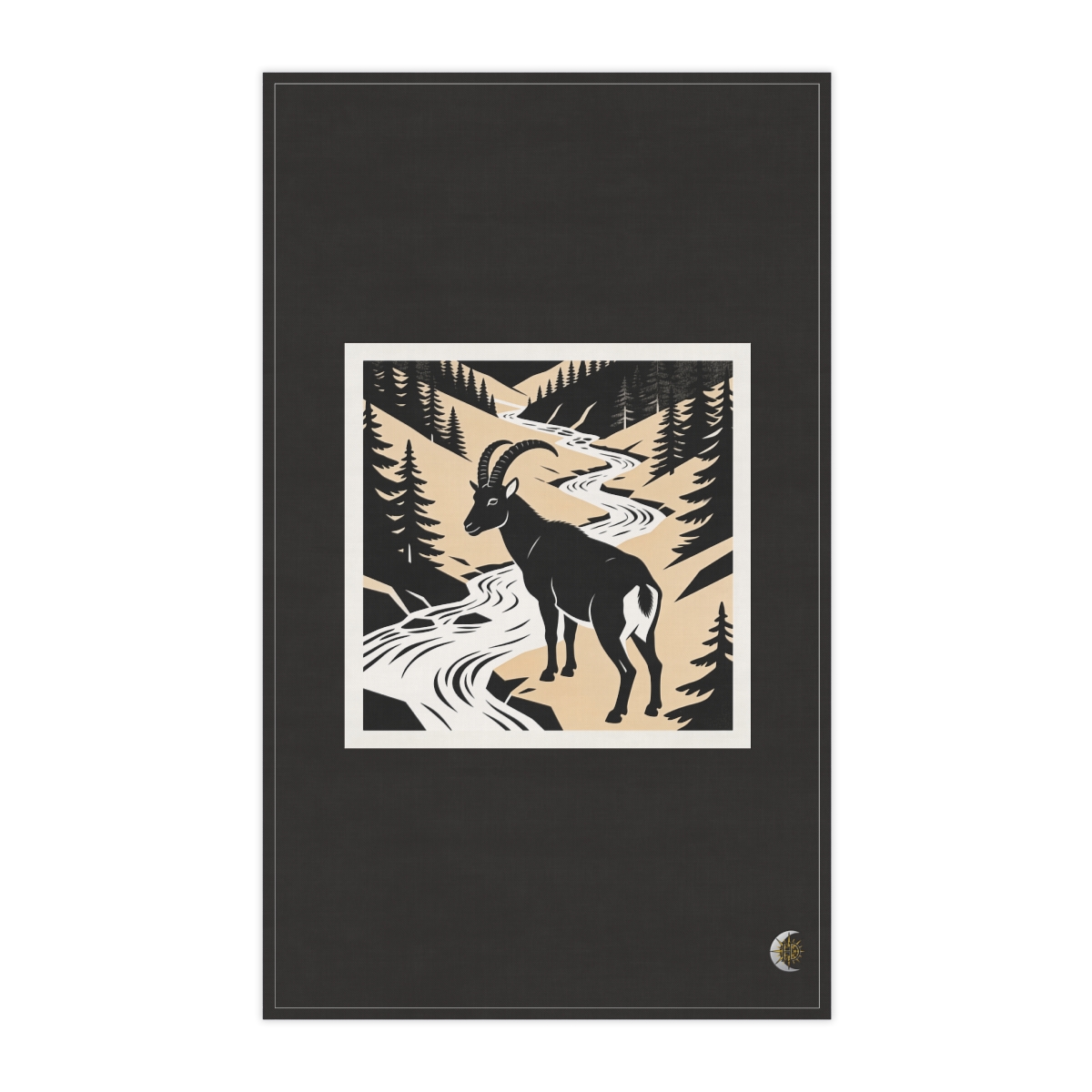 HD Mountain goat pausing beside a flowing stream 100% Cotton Twill Tea Towel