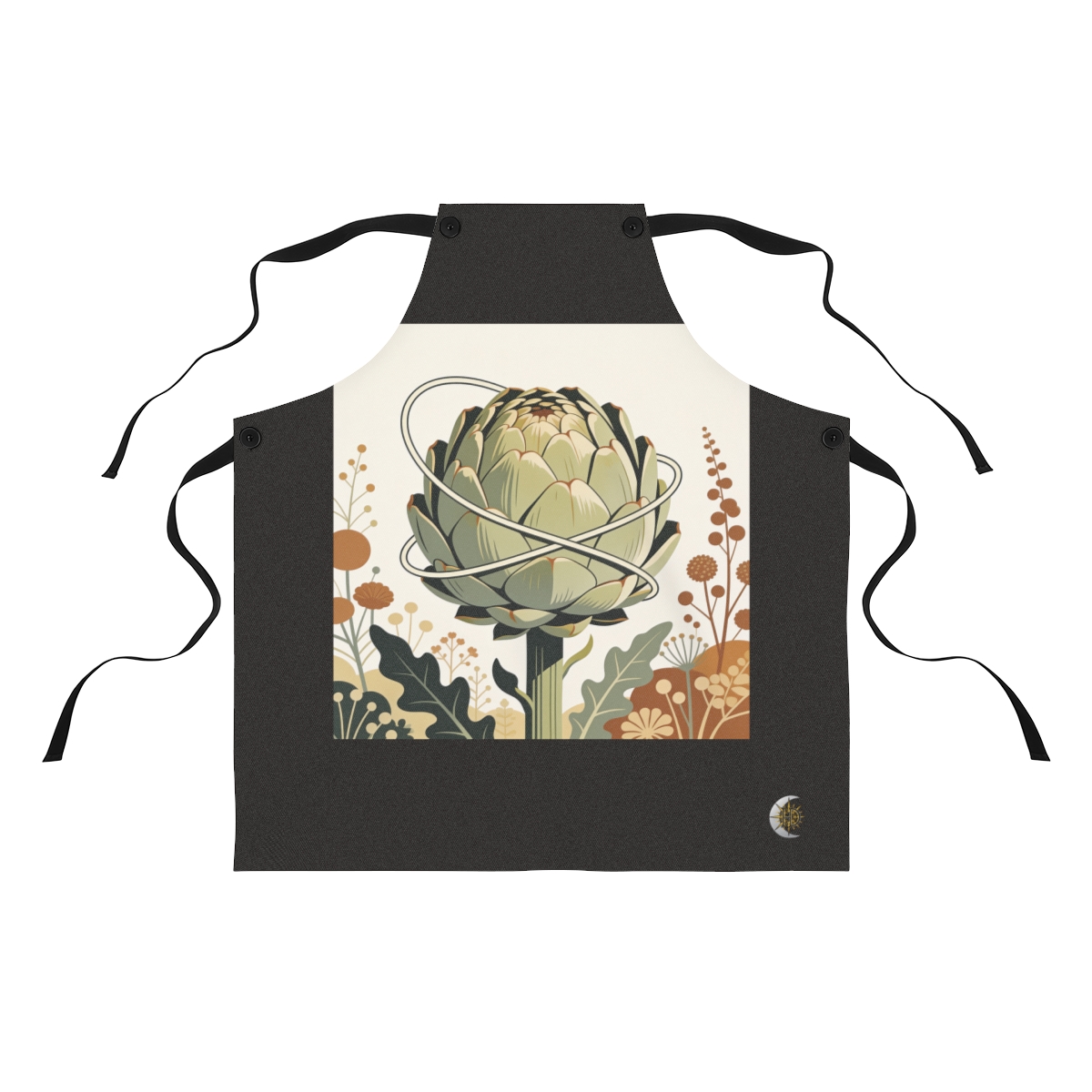HD Artichoke bloom interwoven with a single looping wind line Polyester Kitchen Apron