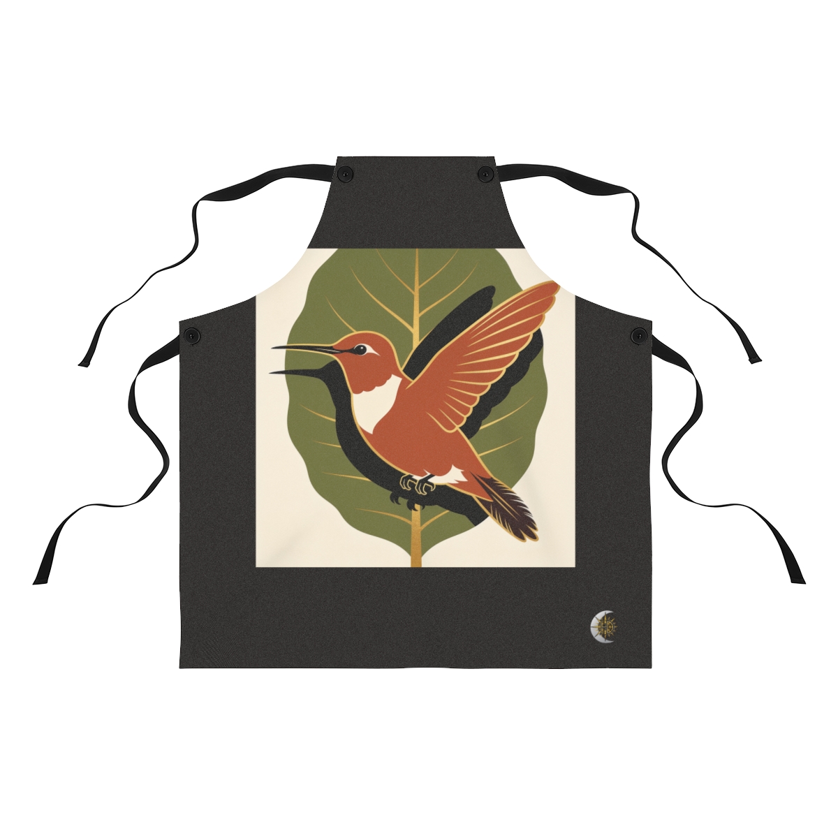 HD Hummingbird framed by one oversized leaf Polyester Kitchen Apron