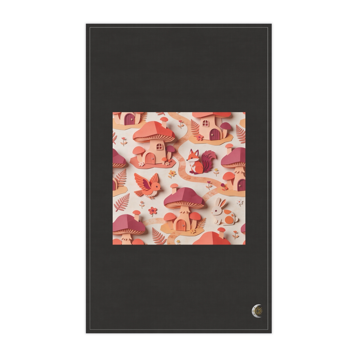 HD Welcoming mushroom village in an imaginary woodland without inhabitants 100% Cotton Twill Tea Towel