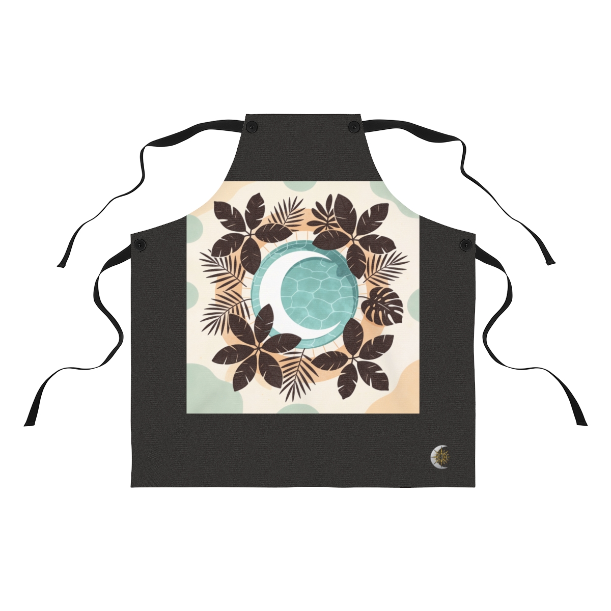 HD Crescent lagoon framed by overlapping leaf silhouettes Polyester Kitchen Apron
