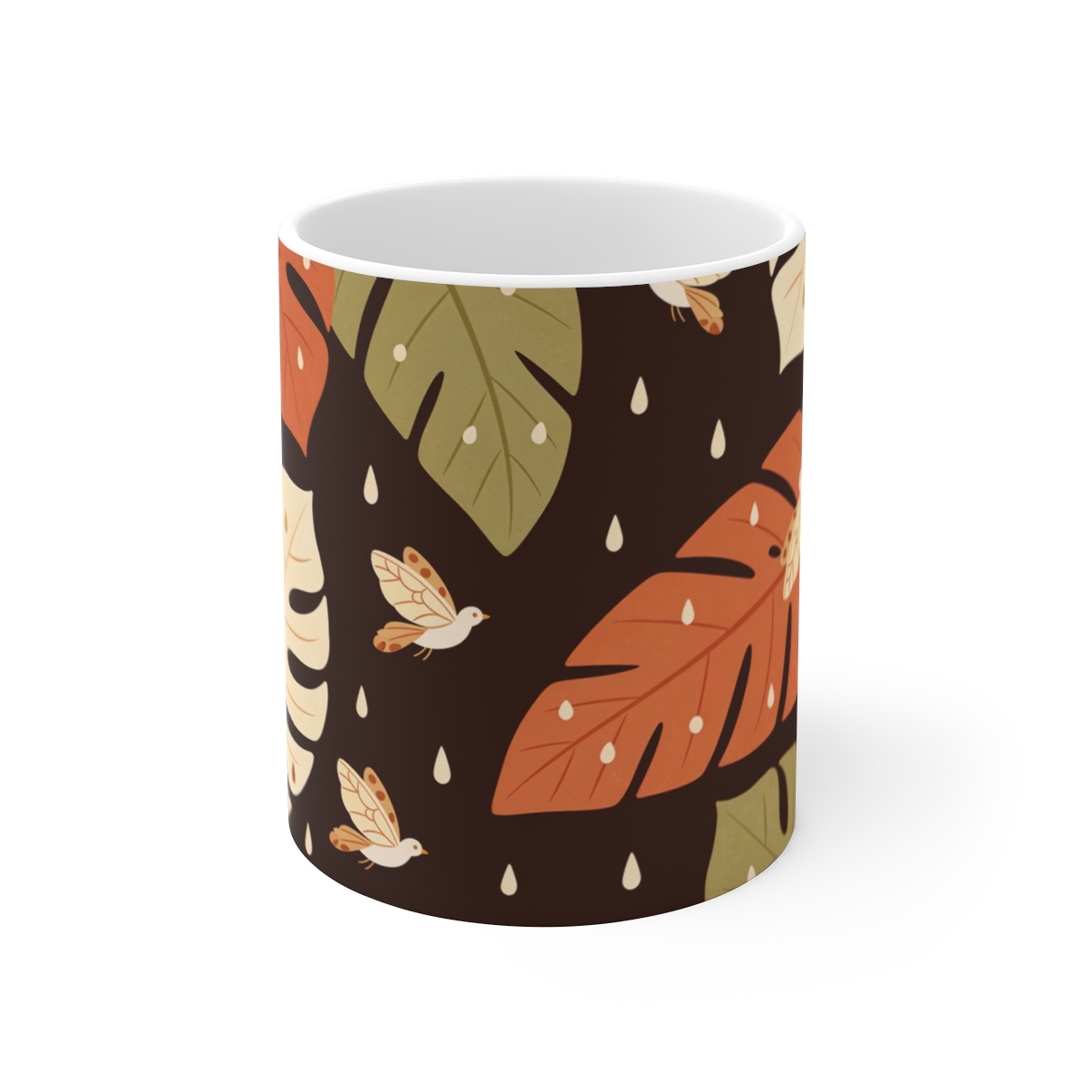 HD Bold tropical leaves with tiny decorative raindrops Ceramic Mug 11oz