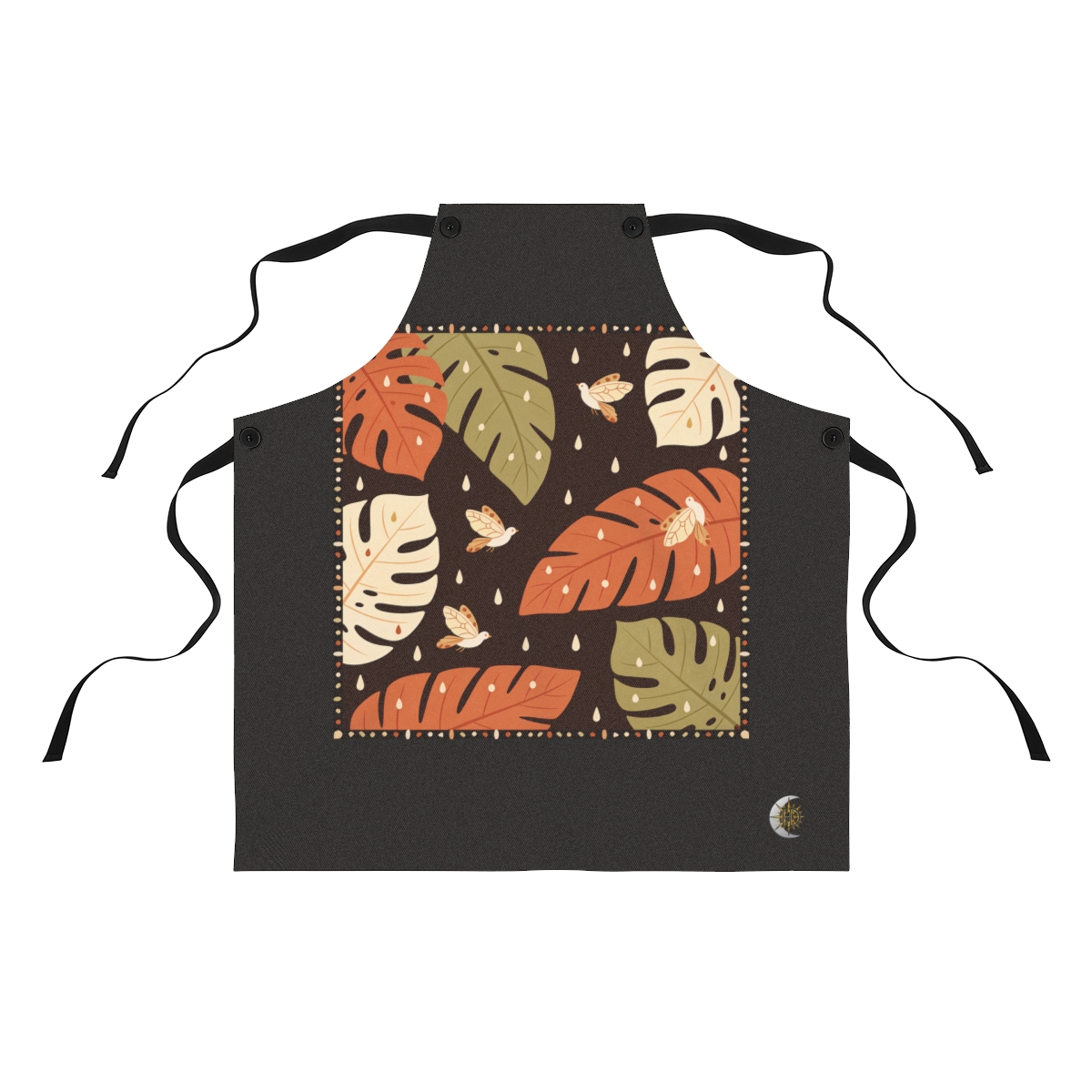 HD Bold tropical leaves with tiny decorative raindrops Polyester Kitchen Apron