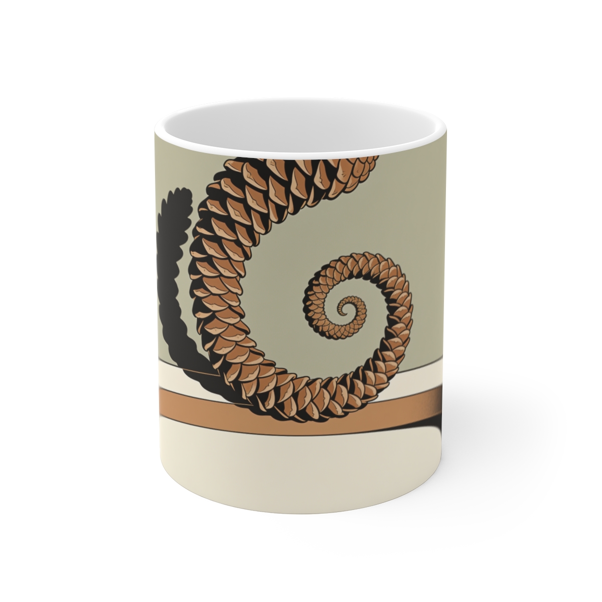 HD Pine-cone spiral arching across a rounded pool of open space Ceramic Mug 11oz