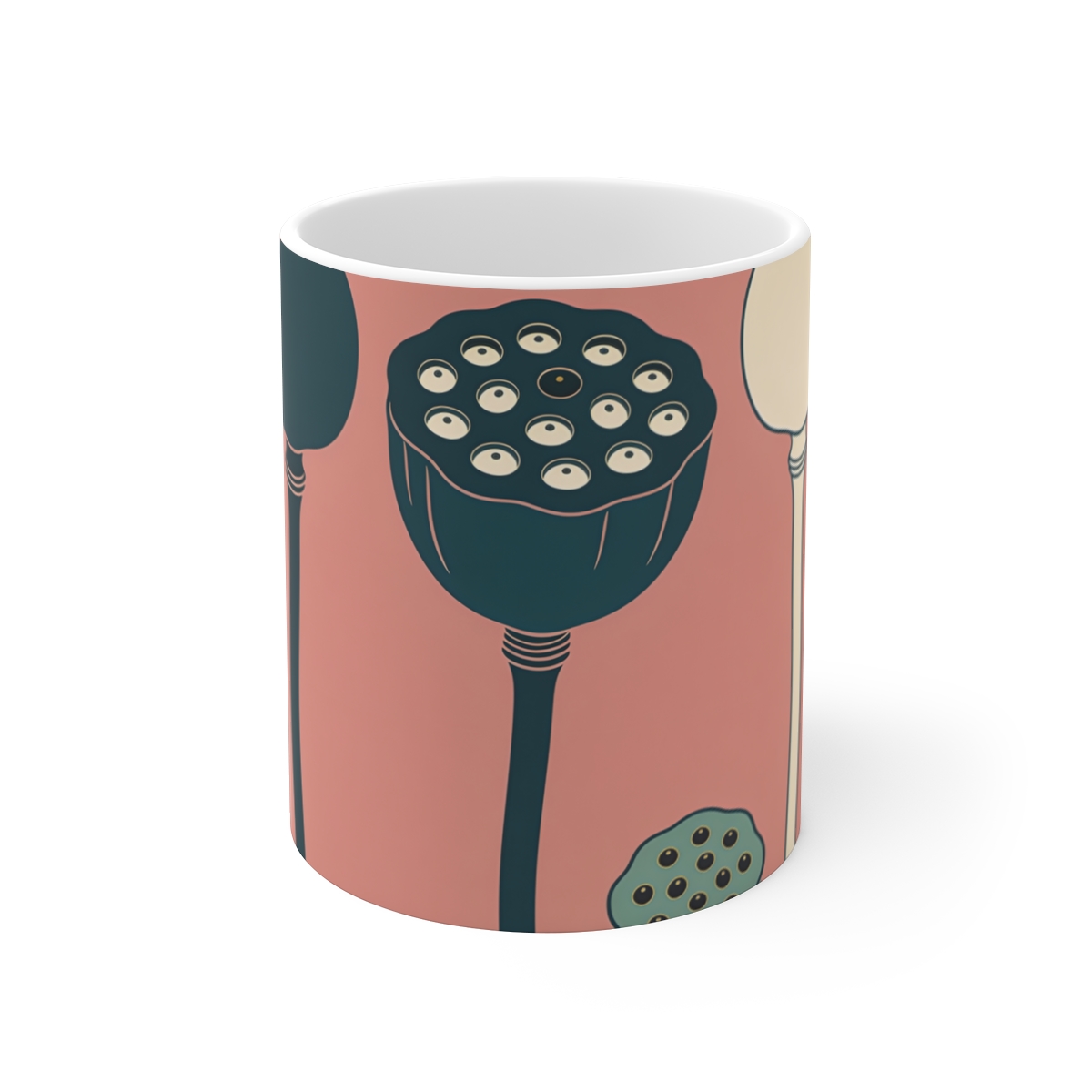 HD Lotus seed head arranged as three distinct growth stages Ceramic Mug 11oz