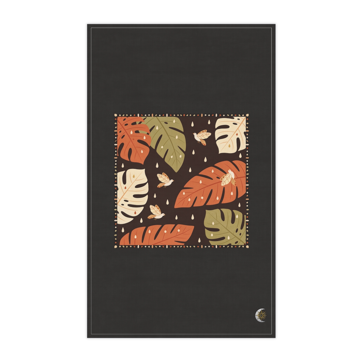 HD Bold tropical leaves with tiny decorative raindrops 100% Cotton Twill Tea Towel