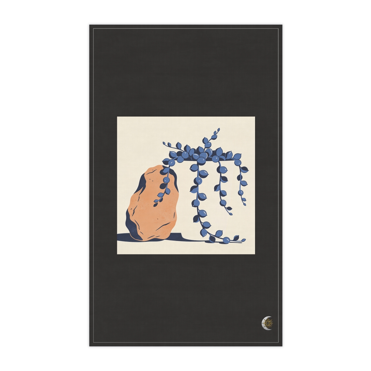 HD Trailing string-of-pearls plant balanced beside an irregular clay-colored rock 100% Cotton Twill Tea Towel