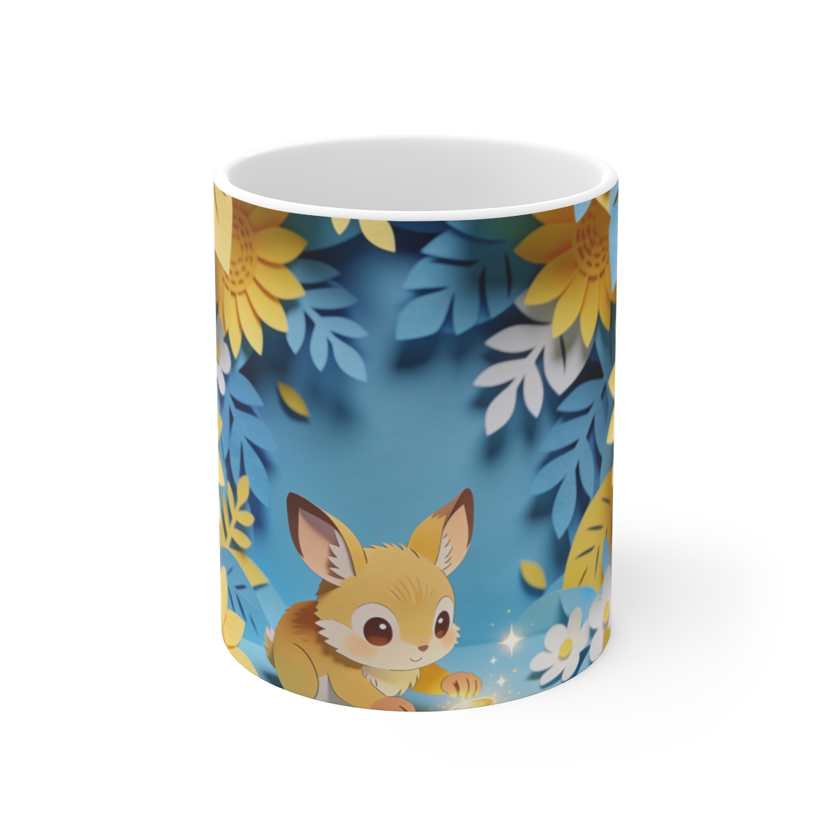 HD Small original woodland creature with expressive ears discovering glowing seeds Ceramic Mug 11oz