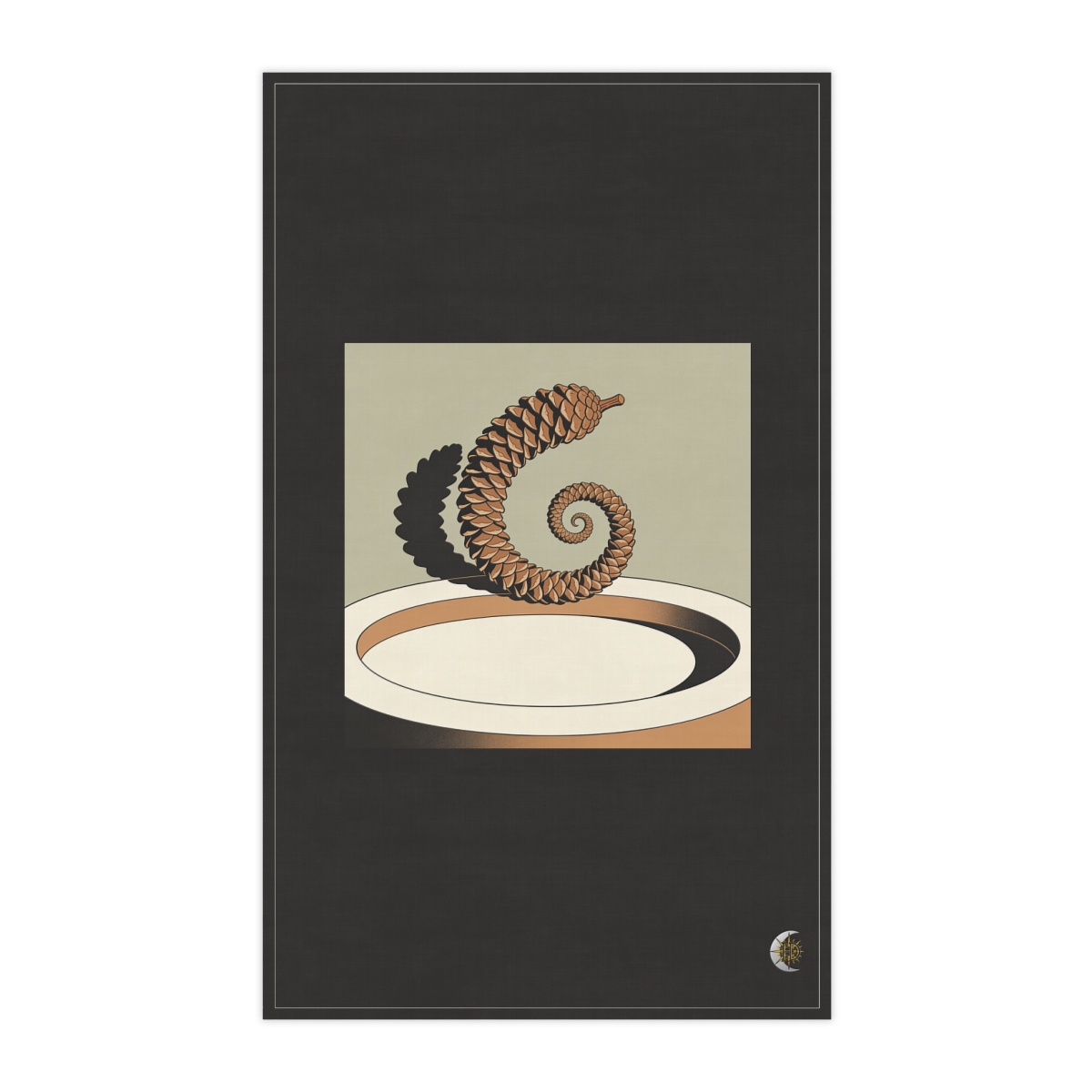 HD Pine-cone spiral arching across a rounded pool of open space 100% Cotton Twill Tea Towel