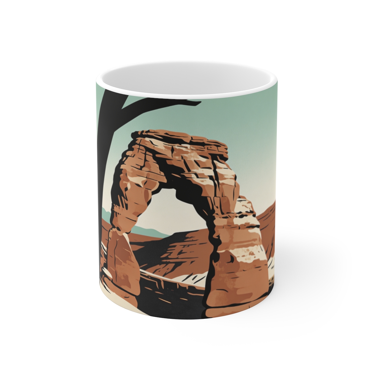 HD Small rocky arch framed by one foreground branch Ceramic Mug 11oz