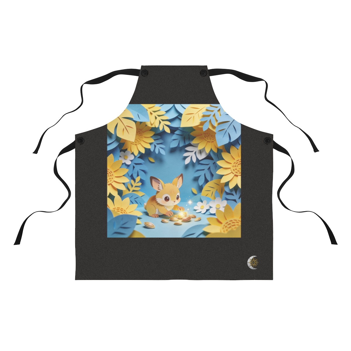 HD Small original woodland creature with expressive ears discovering glowing seeds Polyester Kitchen Apron