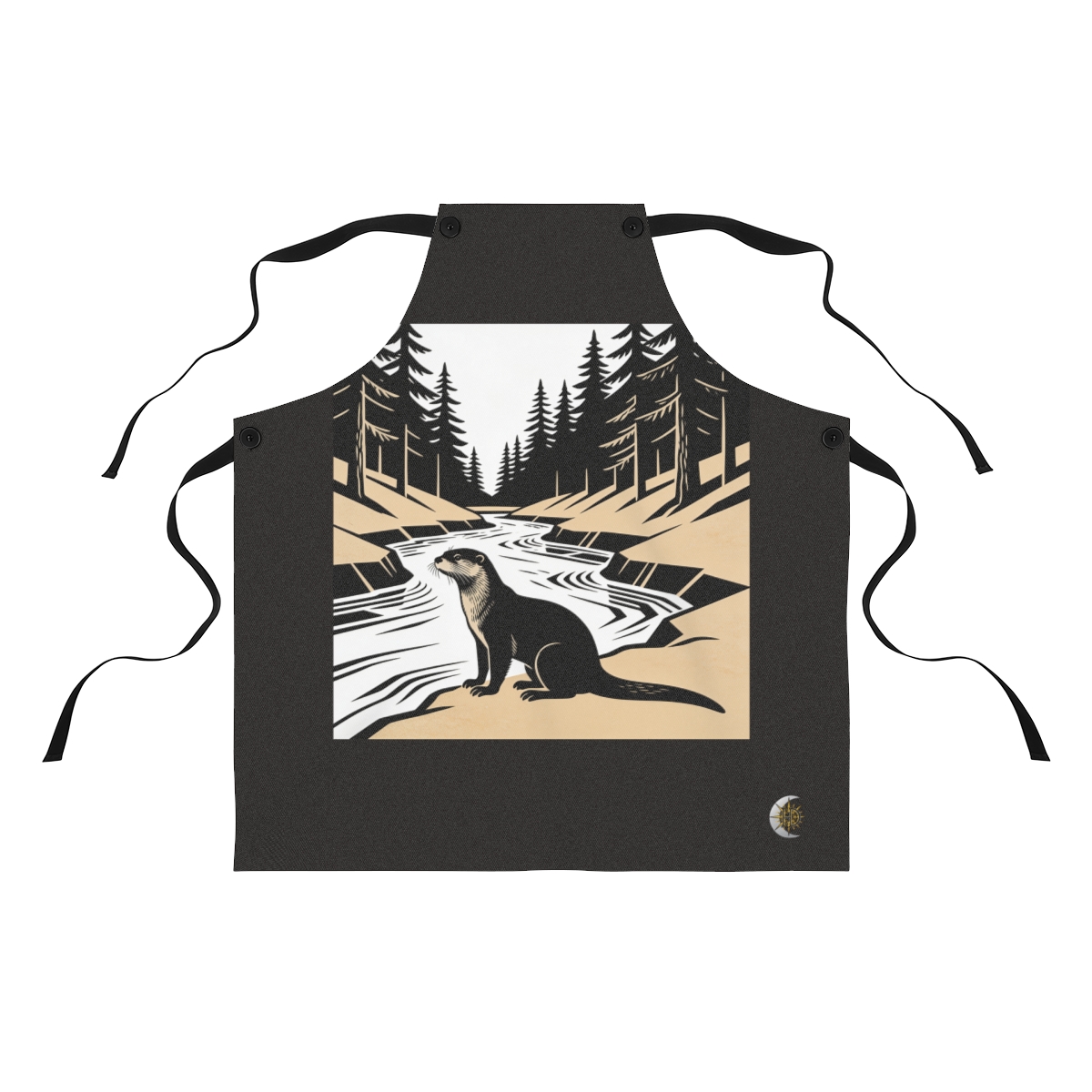HD River otter pausing beside a flowing stream Polyester Kitchen Apron